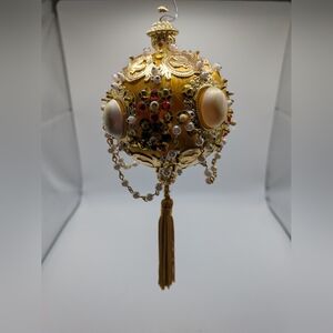 Vintage Push Pin Ornament Christmas White Gold Ball Gold Silver Sequin Tassel